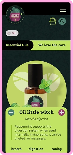 screen with essential oils called little witch